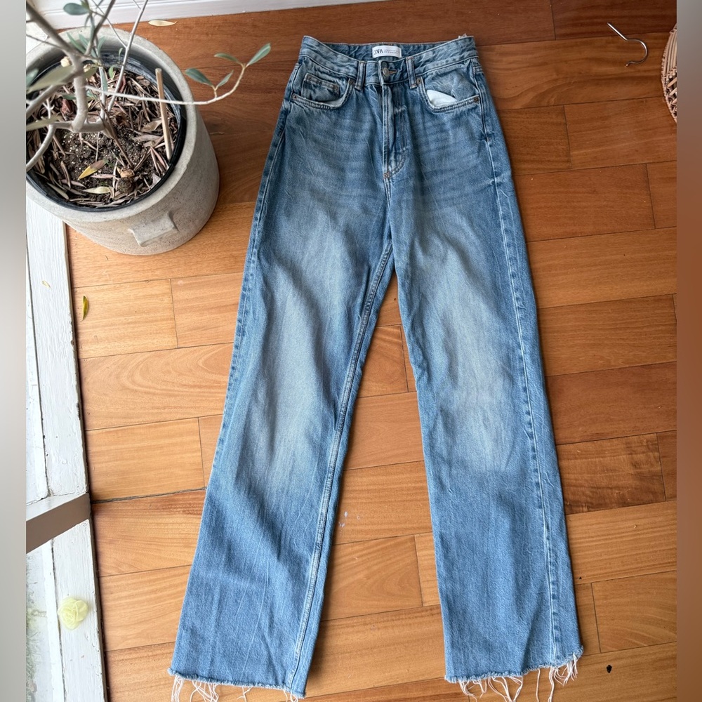 Zara Light Blue Straight-wide Leg Women's Jeans